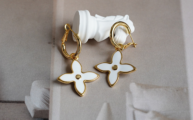 Simple Style Four Leaf Clover Copper Patchwork Drop Earrings 1 Pair