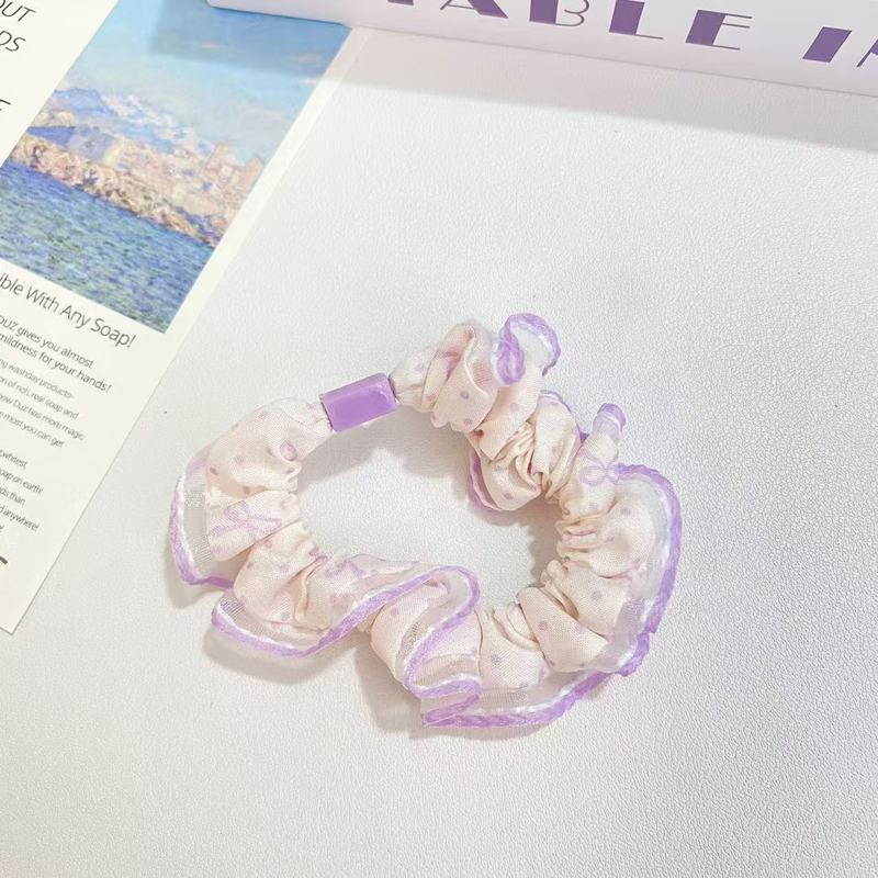 韩版波点蝴蝶结印花小肠发圈甜美百搭花边发饰女绑发头绳平扣头饰|undefined