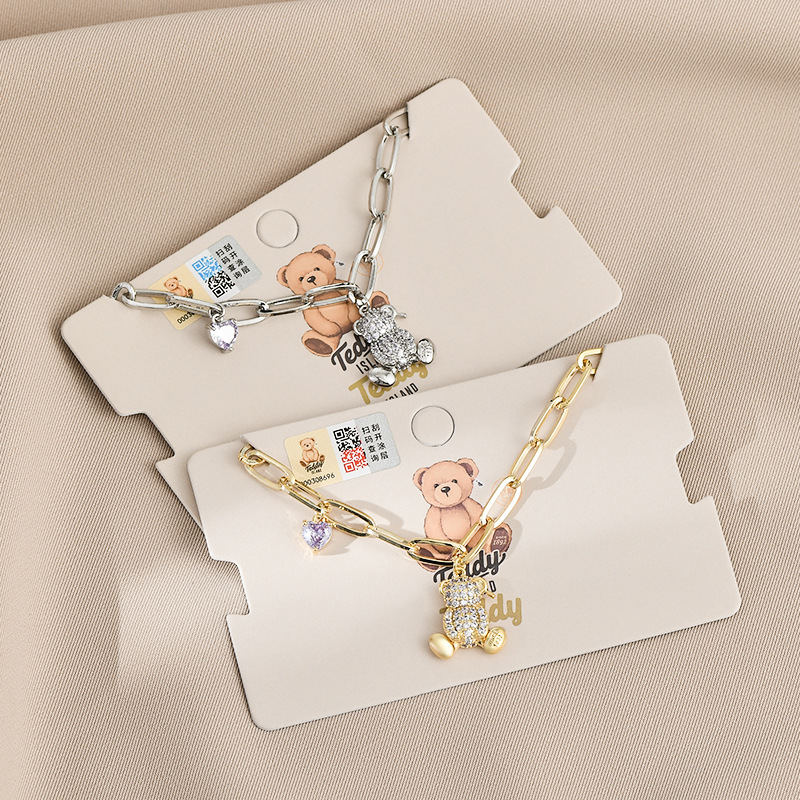 Fashion Bear Heart Shape Copper Plating Zircon Bracelets 1 Piece