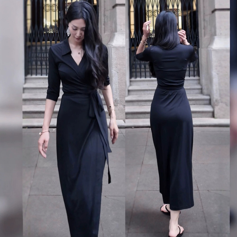 2026 Black Lapel Fashion High-End Little Black Dress with a Mature and Elegant Vibe, Bodycon Style, Slim-Fitting Dress 2026 Black Lapel Fashion High-End Little Black Dress with a Mature and Elegant Vibe, Bodycon Style, Slim-Fitting Dress