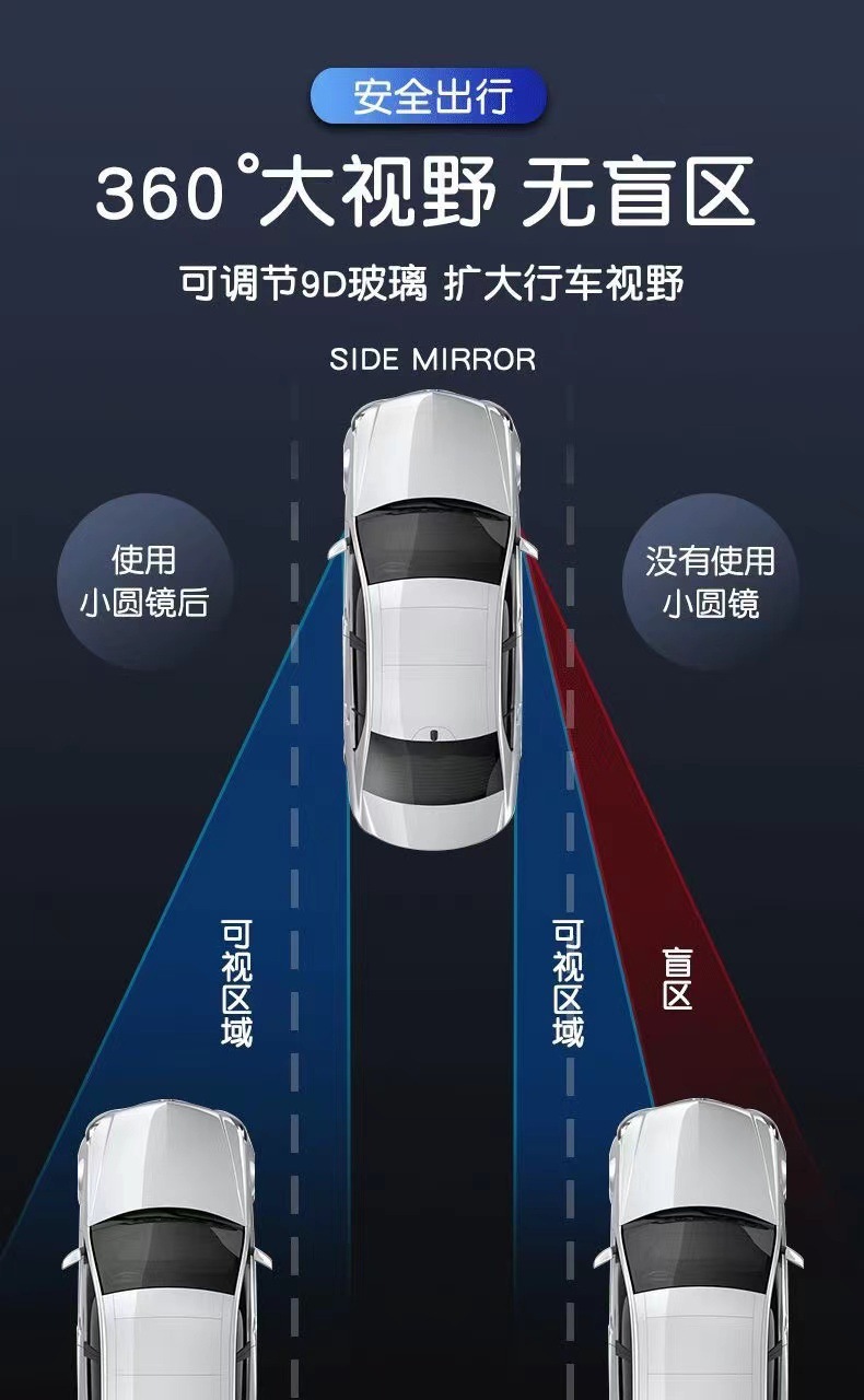 Car rearview mirror small circular mirror, suction cup type blind spot 360-degree reversing aid, high-definition auxiliary mirror with wide field of view