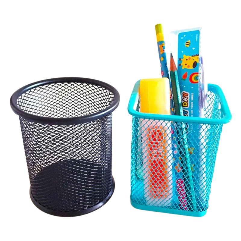 Estilo coreano de la moda creativa metal redondo titular pluma estudiante almacenamiento escritorio color hierro cubo suministros Oficina papelería