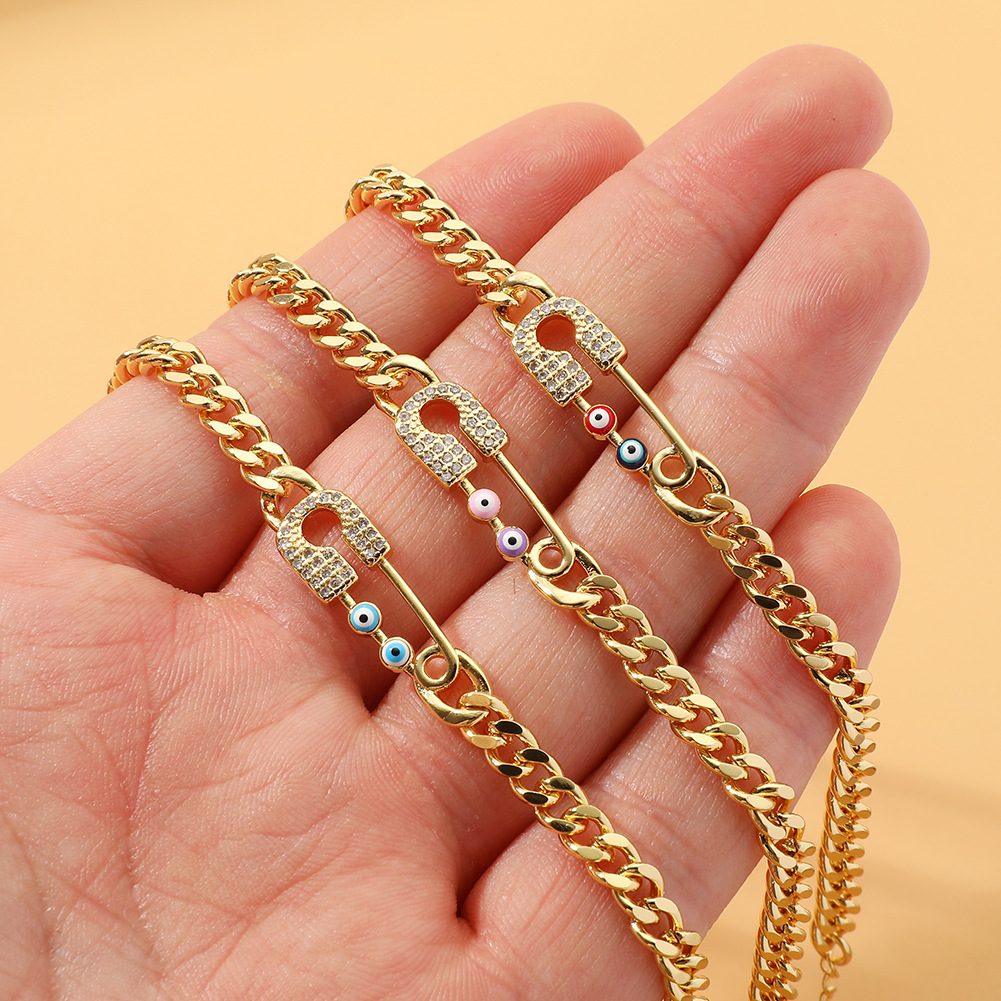 Fashion Paper Clip Copper Gold Plated Zircon Bracelets