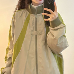 美式复古撞色拼接设计感立领棒球服外套女秋季新款宽松冲锋衣夹克