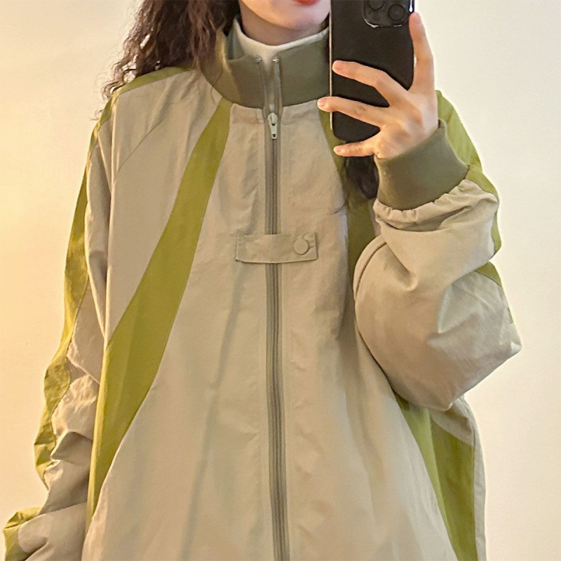 美式复古撞色拼接设计感立领棒球服外套女秋季新款宽松冲锋衣夹克|undefined