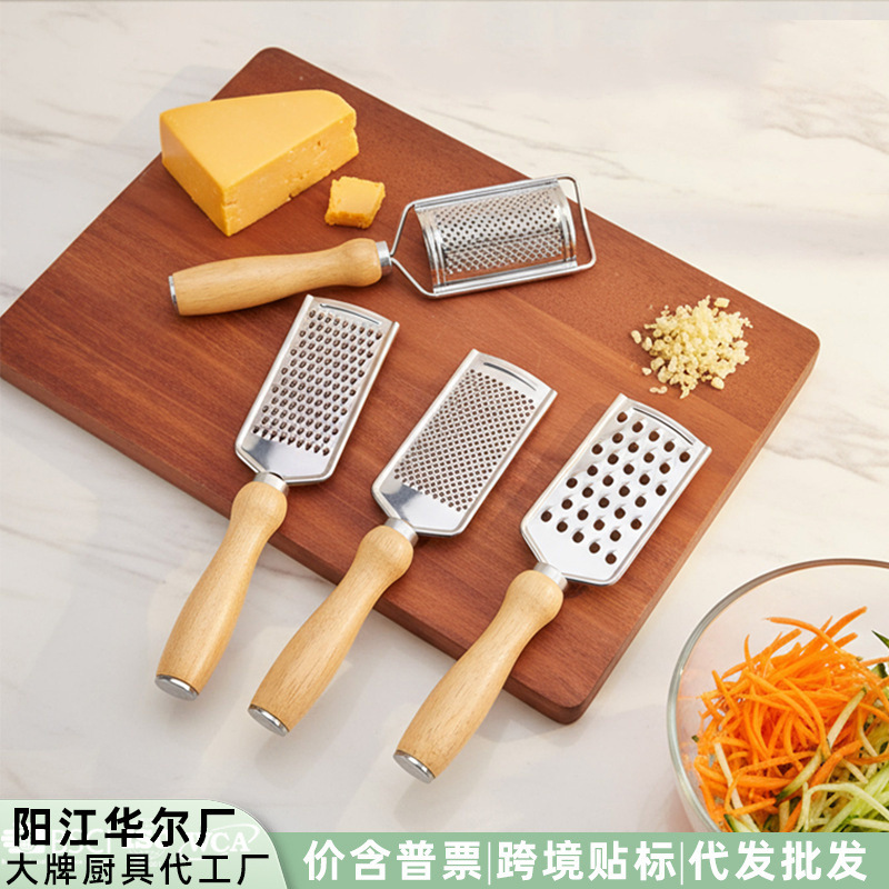In-Stock Stainless Steel Grater with Wooden Handle, Lemon Peel Grater, Chocolate Cheese Grater, Creative Kitchen Gadget