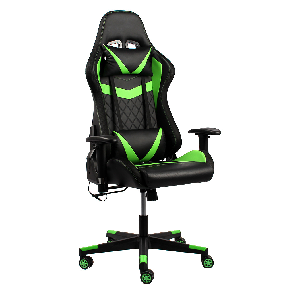 E-sports silla RGB LED caballo corriendo luz pesada PU cuero ajustable estilo de carreras columpio Silla de juego Verde 784