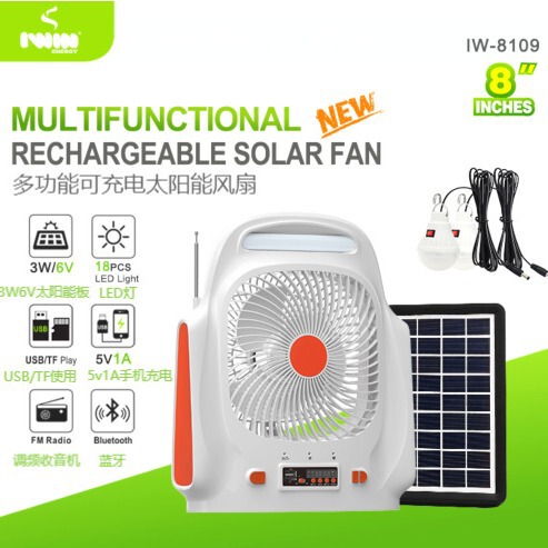 Iwin Solar Fan Rechargeable Ac/Dc 8inch Tf Radio with Led Rechargeable Portable Iwin Solar Fan Rechargeable Ac/Dc 8inch Tf Radio with Led Rechargeable Portable