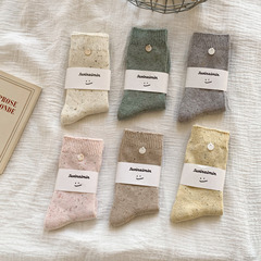 彩色點子紗貝殼堆堆襪子女春秋糖果色中筒襪純色百搭休閒襪ins韓