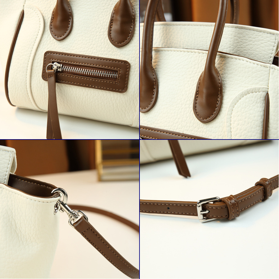Women's Retro Handbag Color Block Lychee Pattern Smiley Face Large Capacity PU Leather Shoulder Crossbody Tote Bag For Commuting_voghion.com