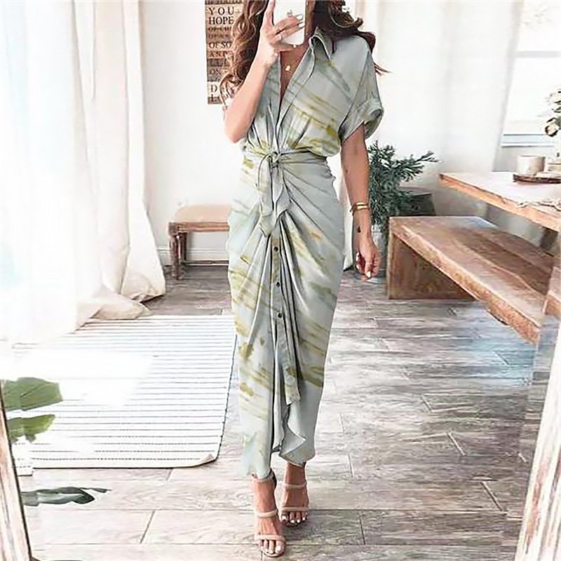 autumn women s fashion print loose casual lace-up dress nihaostyles clothing wholesale NSZH71390