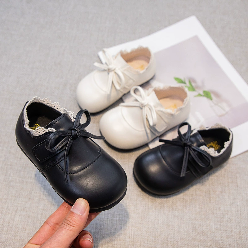 2025 новые модные маленькие кожаные туфли для девочек весной и осенью новые мягкие ботинки принцессы для детей корейская мода кружево