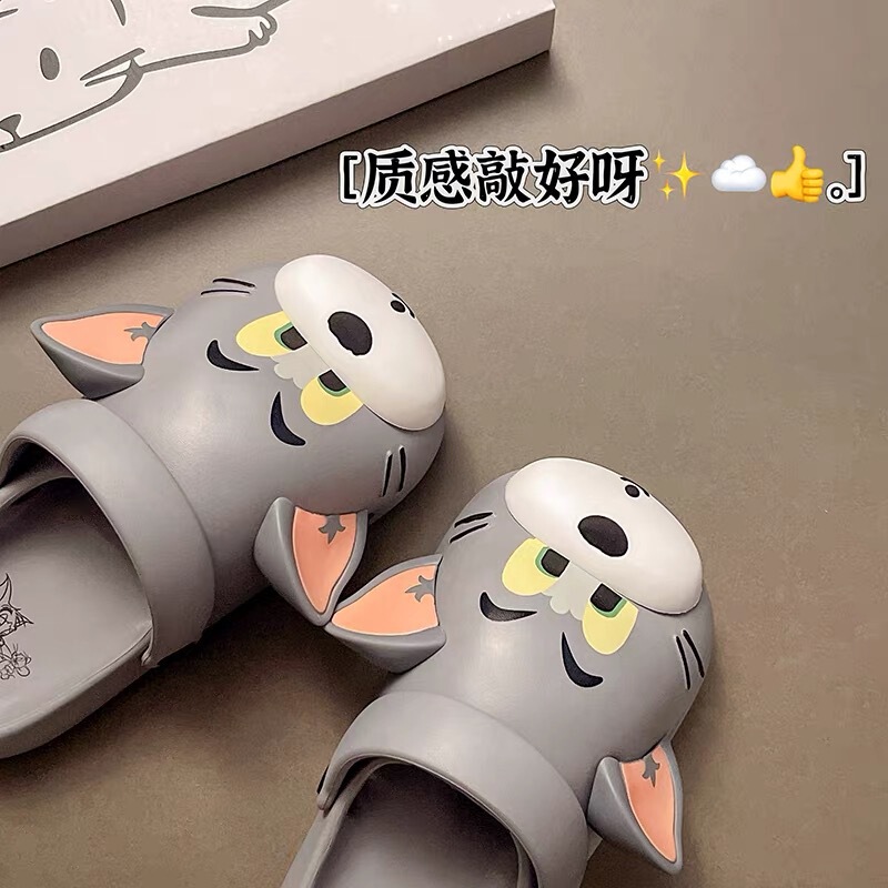 Cartoon closed-toe clogs for men and women, summer thick-soled non-slip indoor and outdoor cute and fun cat couple sandals