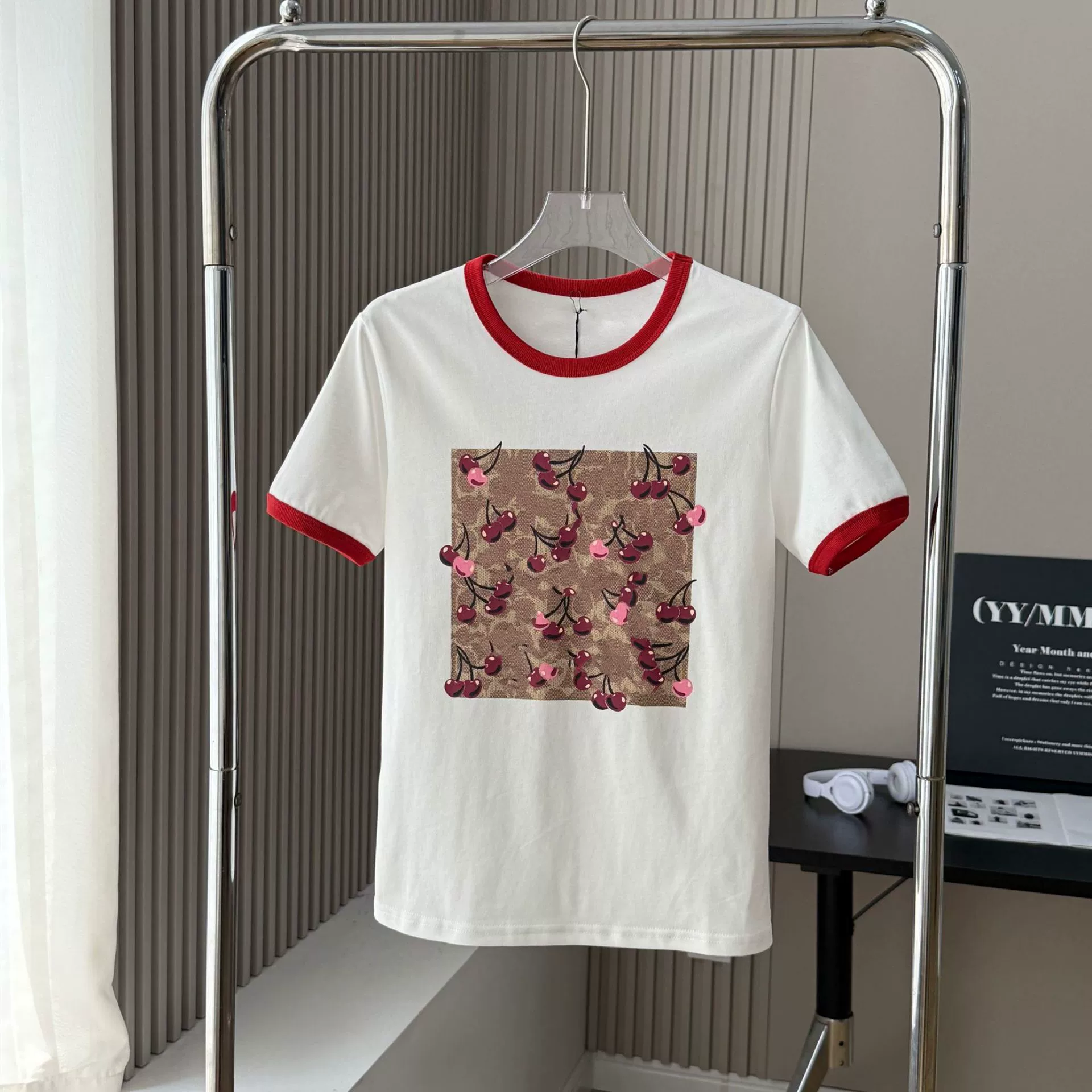 CH новая вишневая футболка с короткими рукавами и круглым вырезом, весенне-летняя мода, универсальный популярный стиль 25, повседневная трансграничная дропшиппинг