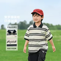 Sian Ao 2025 Летняя новая детская одежда для детей дикая буква T для мальчиков и девочек в полоску ретро рубашка POLO с короткими рукавами