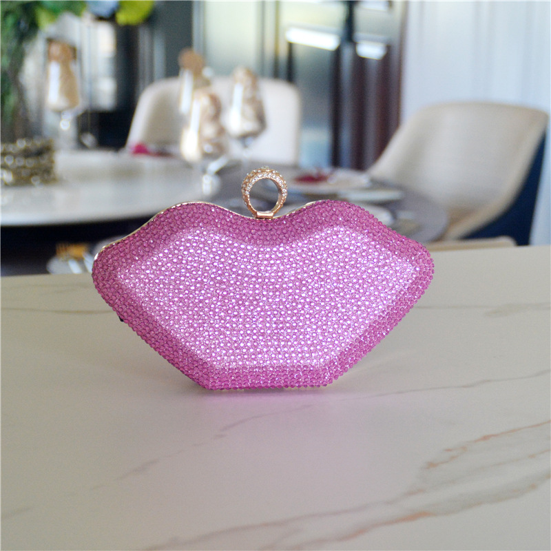 Cross border foreign trade Europe and The United States hot diamond lips women's clutch bag dress evening bag diamond red lips party dinner bag women