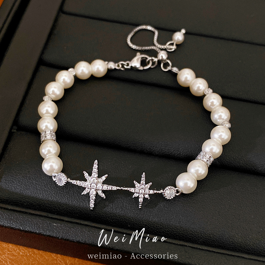 18 quilates de oro real chapado con cuentas zircon pulsera de perlas de manga ligera pulsera de nicho de lujo alta sensación de viento amplio image 4