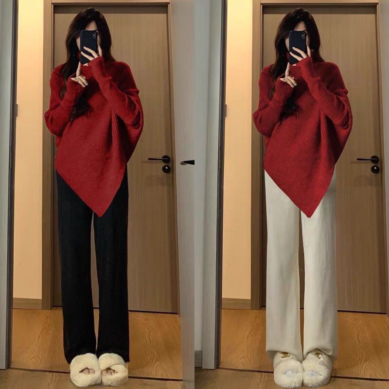 Suéter suave de punto irregular de cuello alto estilo coreano para mujer, novedad de primavera 2024, estilo holgado y relajado