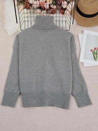 Women's Solid Color High Neck Long Sleeve Knit Sweater