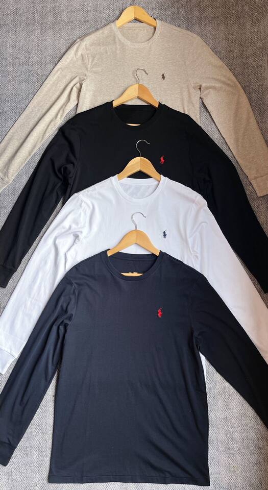Áo thun tay dài cổ tròn cotton thêu logo ngựa nhỏ, form suông — Màu trắng, Màu xanh navy, Màu yến mạch, Màu đen chi tiết 3