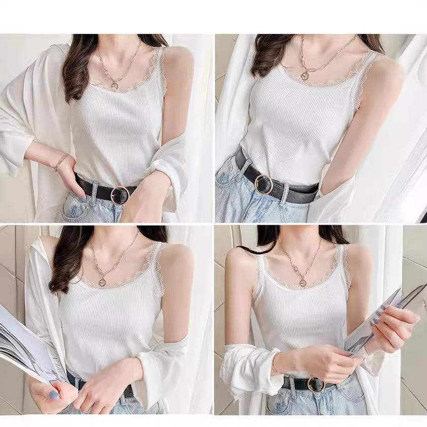 レースの小さいレースのモーダルのねじのチョッキの女性のガーターの外は内を着て袖なしの上着の底のシャツの夏の潮を修理します。