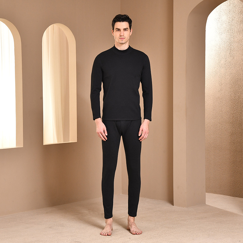 New speed warm velvet double-sided sanding collar men's thermal underwear set warm suit manufacturers spot wholesale