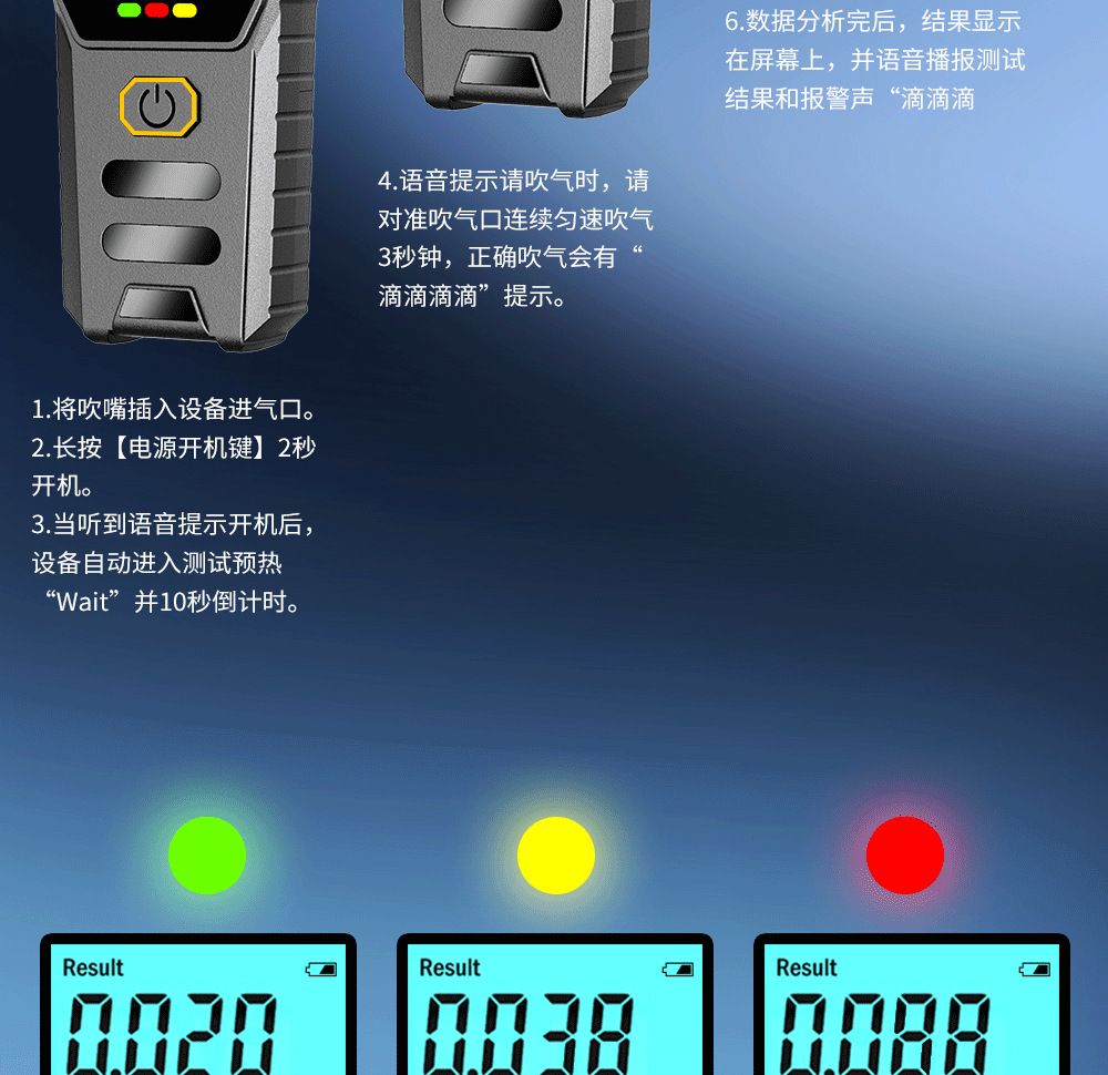 Car Alcohol Tester, Portable Vehicle-Mounted Air-Blow Alcohol Detector, High-Precision Digital Display Drunk Driving Measuring Device