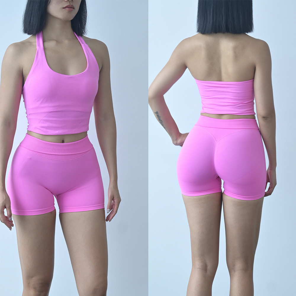 Cross-border dfyne sin pico de vestir para mujeres pantalones cortos de yoga mel mel mel melon elevación de cadera colgante chaleco deportivo conjunto de fitness