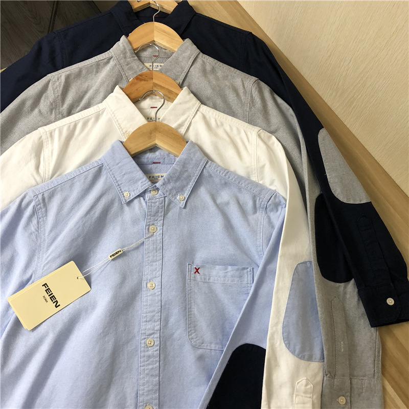 Online 399! Elbow patch bibs all-cotton washable Oxford fabric versatile spring slim fit casual shirt for men