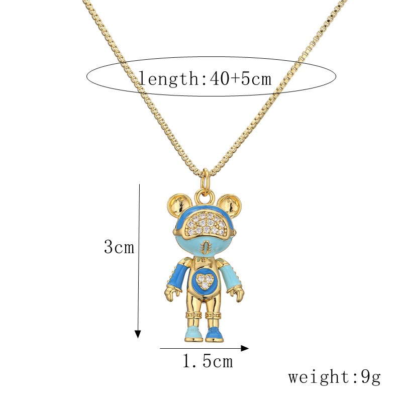 Fashion Bear Copper Enamel Plating Inlay Zircon Pendant Necklace 1 Piece