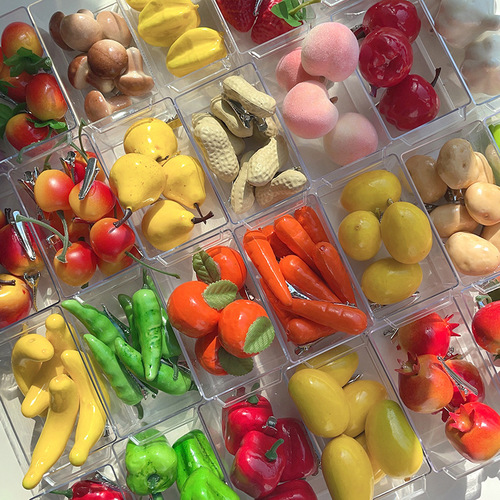 Adorable Small Fruits and Vegetables Simulation Hair Clips, Fun and Creative Straight Clips, Girl's Heart Peach, Pepper, Duck Bill Clips