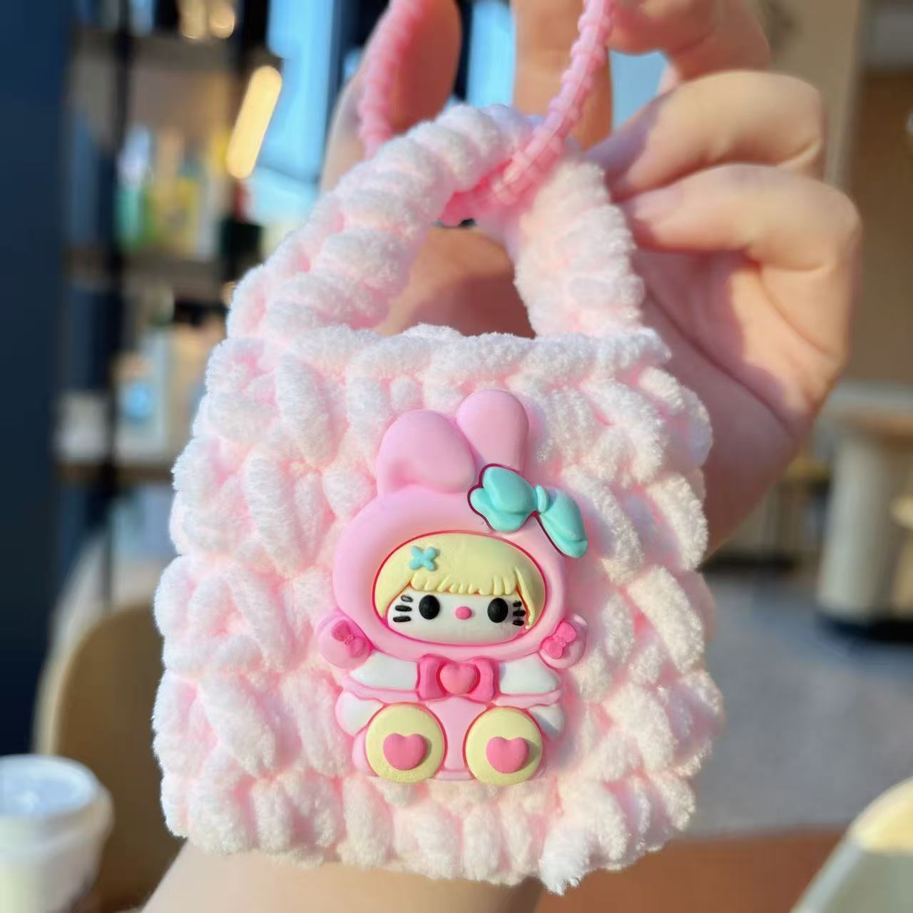 Creativo dibujos animados Kullomi lana trenzado bolsas de cambio llaveros auriculares portátiles lindos trenzados bolsa de almacenamiento regalo