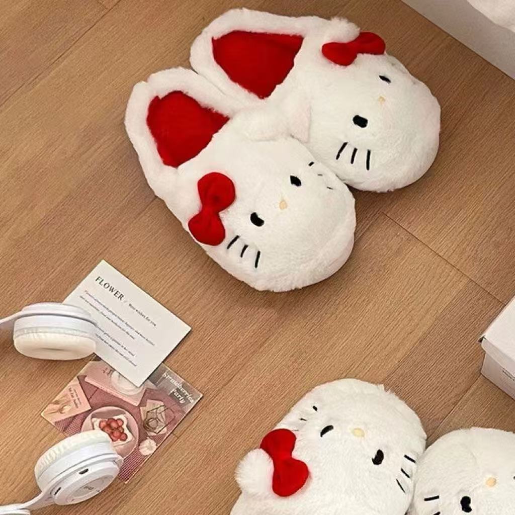 리본 고양이 겨울 털슬리퍼 보온 실내화