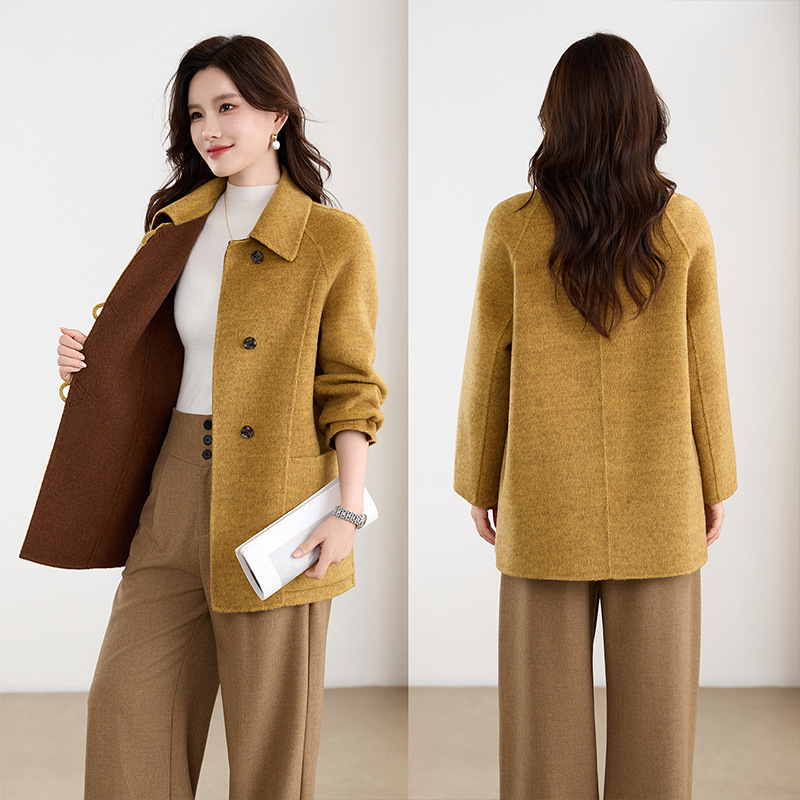 Women's Double-Sided Wool Coat, Mid-Length, Suit Collar, 2026 Autumn/Winter New Style, Loose Fit, High-End Wool and Cashmere Outerwear