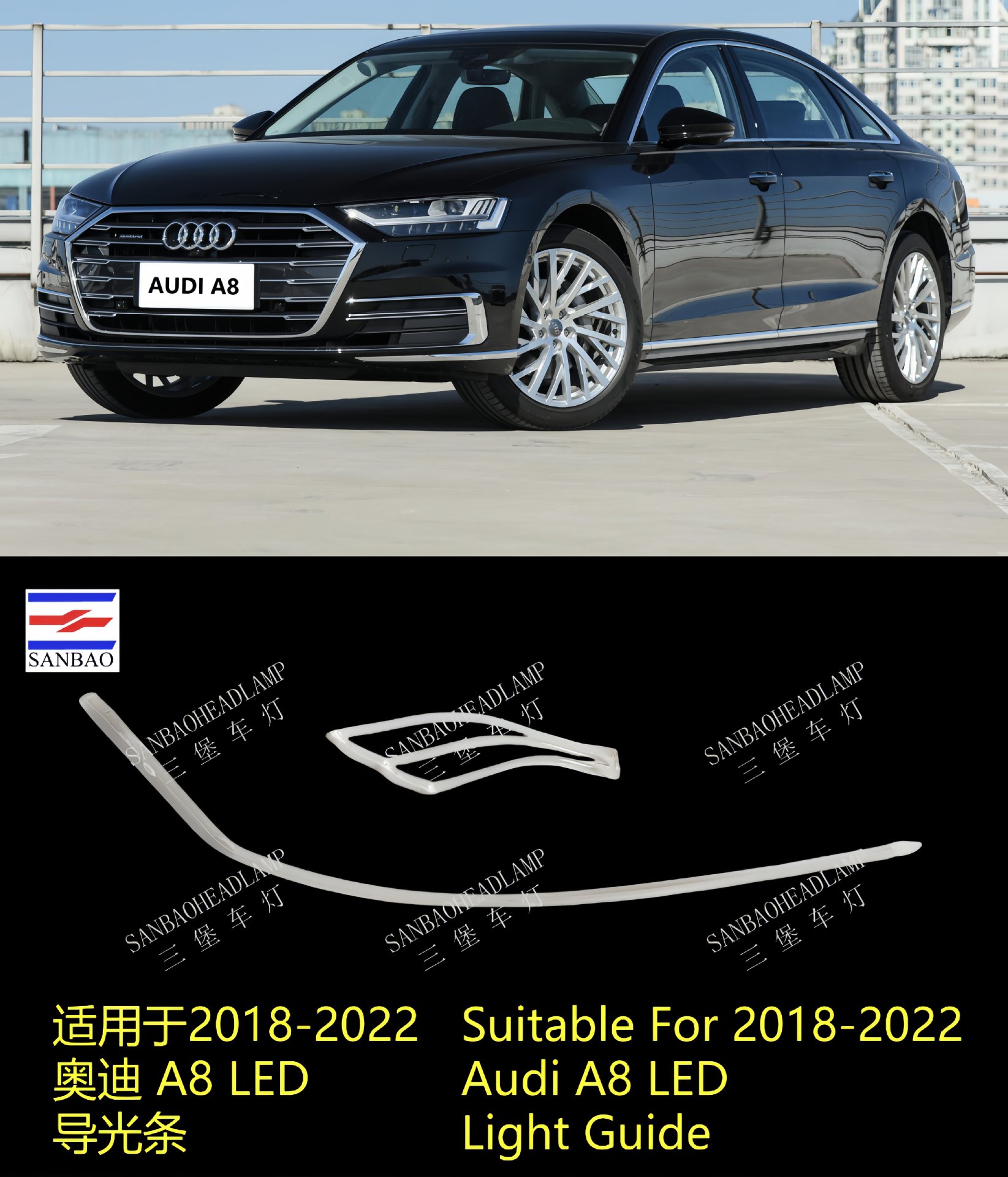 Suitable for Audi Series A3/A4/A5/A6/A8 Car Headlight Daytime Running Light with Transparent Light Guide Strip Wholesale