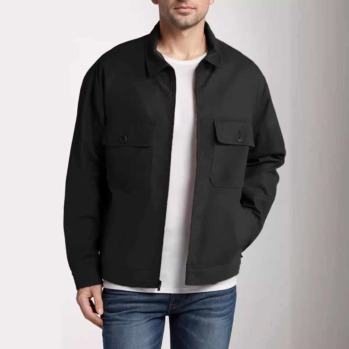 New 2024 Summer Minimalist Men's Solid Color Collar Jacket Thin Zipper cardigan Long Sleeve_voghion.com