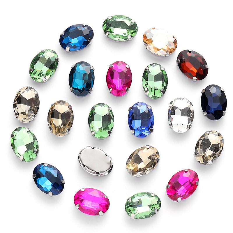 椭圆旦形爪钻水晶玻璃钻手缝钻椭圆平底带孔DIY服装饰品材料配件