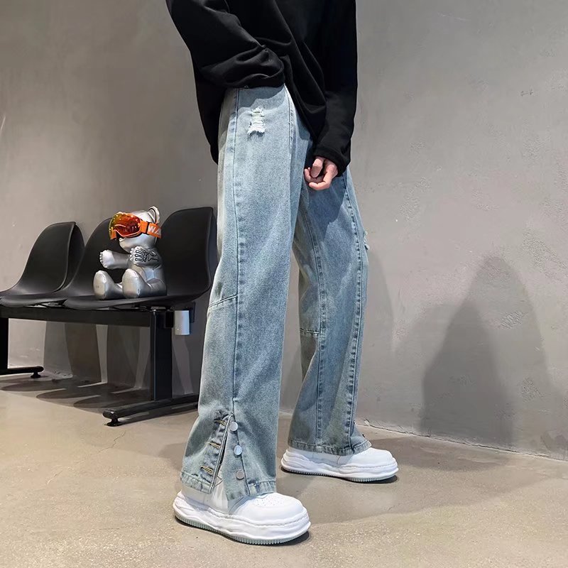 Carta de estilo americano bordado jeans hombres de primavera y verano marca de moda hip hop Pantalones rectos estilo coreano Ruan guapo Pantalones anchos