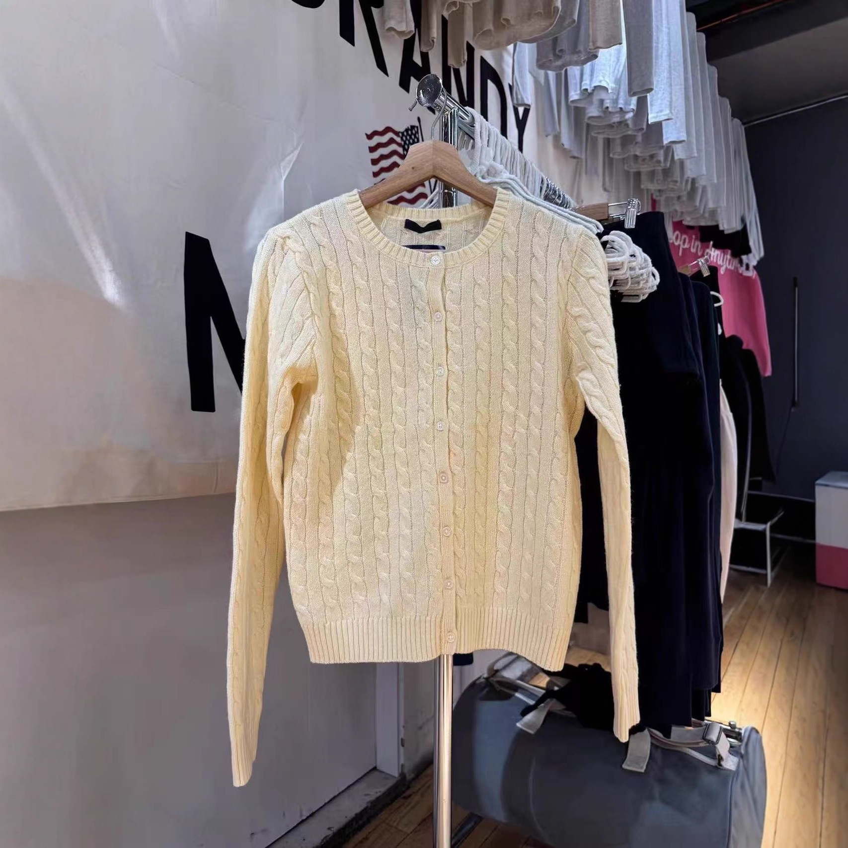 Bm Style Yellow Twist Long-Sleeved Knitted Cardigan for Women Autum Bm Sweet Loose Slim Sweater Jacket Short Top