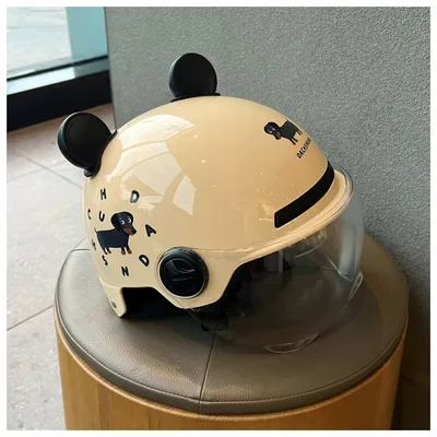 New National Standard C Electric Vehicle: Motosiklet kaskı (dəbilqə) - one-size-fits-all-khaki-color-transparent-short-glasses-black-bear-ears