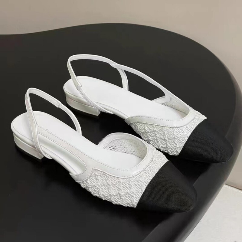 25 Summer High Heel Sports Ballet New Imported Plaid Woven Mesh Elegant Shallow Side Hollow Chunky Heel Sandals for Women
