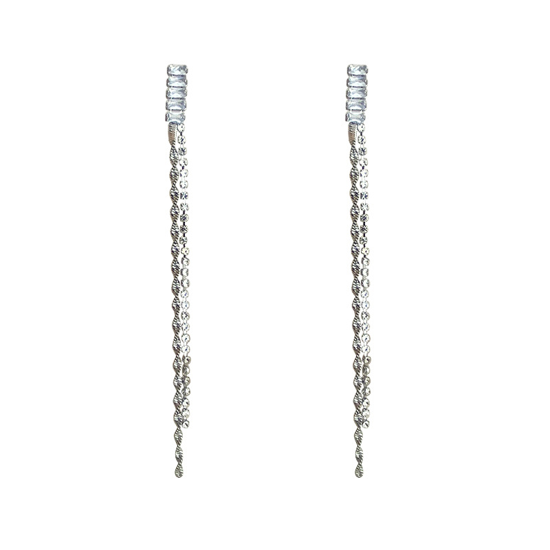 Elegant long earrings with zircon with tassels