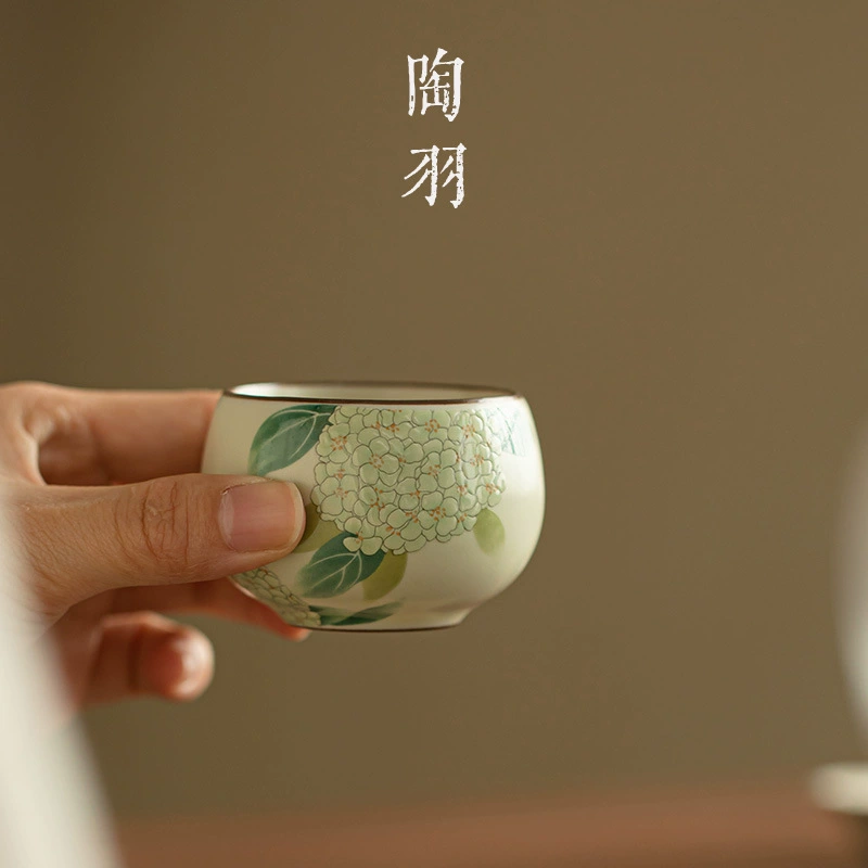 [仿宋汝窑绣球花小罗汉杯陶瓷品茗杯主人杯单杯开片可养家用喝茶杯]