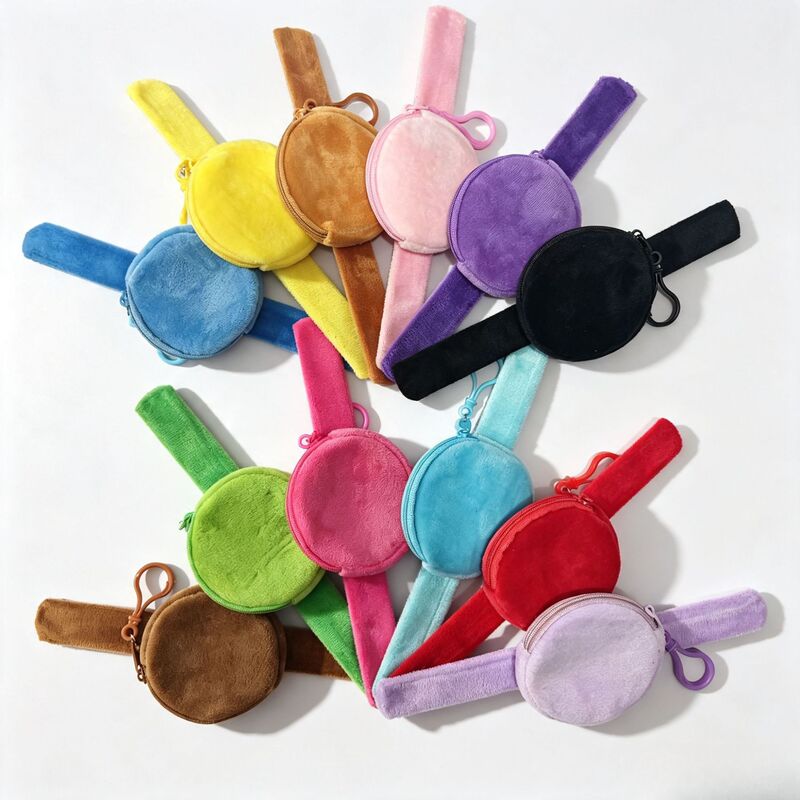 Candy-colored plain basic snap ring coin purse DIY materials heart-shaped short plush wrist bag wholesale