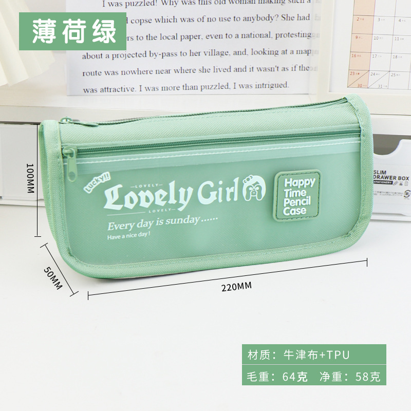 Bolsa de lápiz transparente personalizada de gran capacidad PVC simple macarón bolsas de papelería logotipo impreso multifuncional japonés