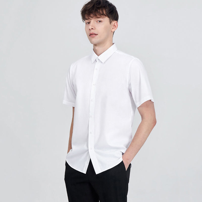 2025 Summer Men's White Short-Sleeve Business Formal Fit Workwear Fashion White Short-Sleeve Shirt Wrinkle-Resistant Men's