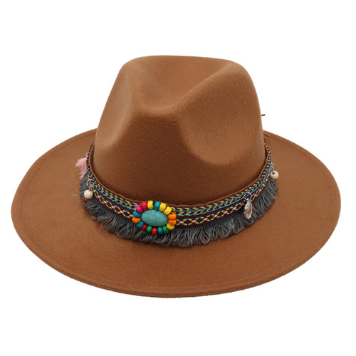 Ebay Ethnic Style Hat with Gem Decoration Jazz Hat for Men and Women Felt Hat Mongolian Fleece Hat Fez Hat Trendy