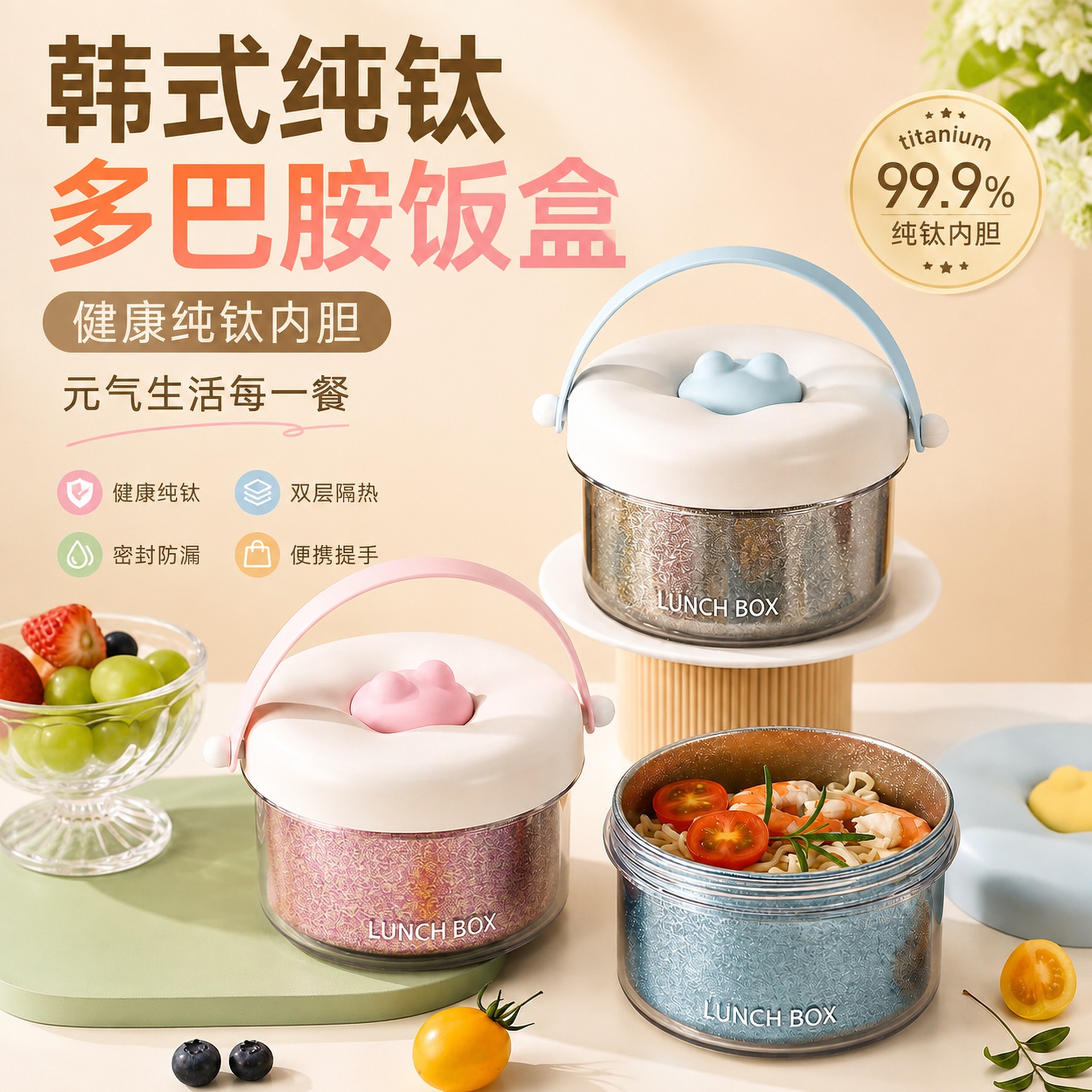 Pure titanium lunch box, double-layer insulated lunch box, dopamine lunch box for office workers and students, lunch box, soup container, portable soup bowl