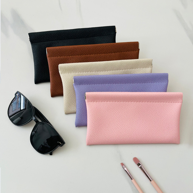 Glasses Storage Bag, Sunglasses Pouch, Coin Purse, Long Automatic-Closing Data Cable Phone Pouch, Spring-Loaded Storage Bag