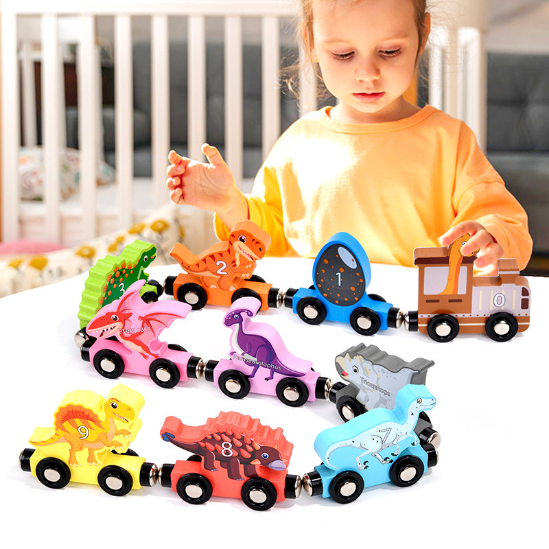 Tren magnético CPC CE, juguetes educativos de madera para bebés, bloques de construcción de dinosaurios, coche de ensamblaje, juguetes educativos para niños